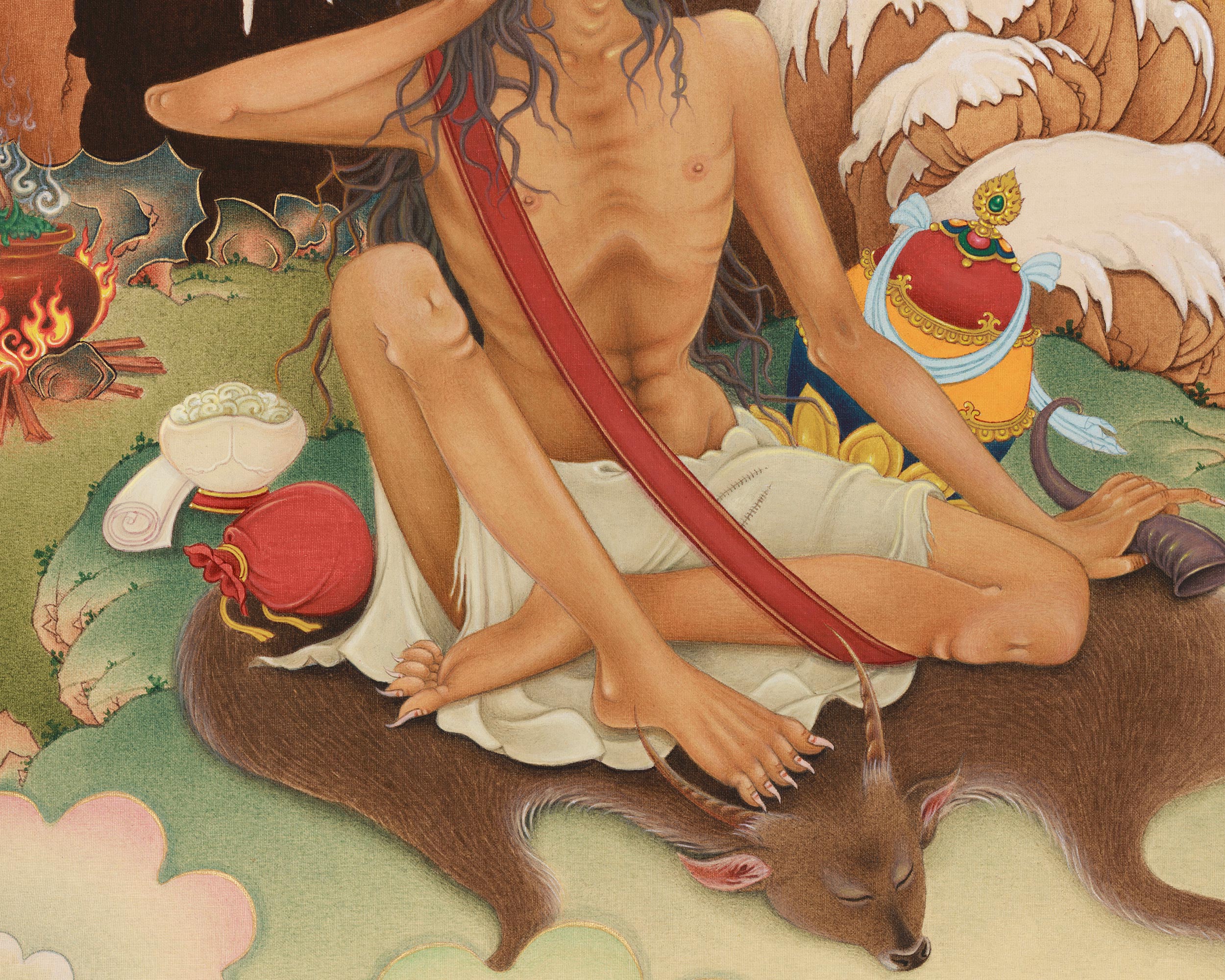 Authentic Jetsun Milarepa Painting | Realistic Tibetan Artwork of the Renowned Yogi