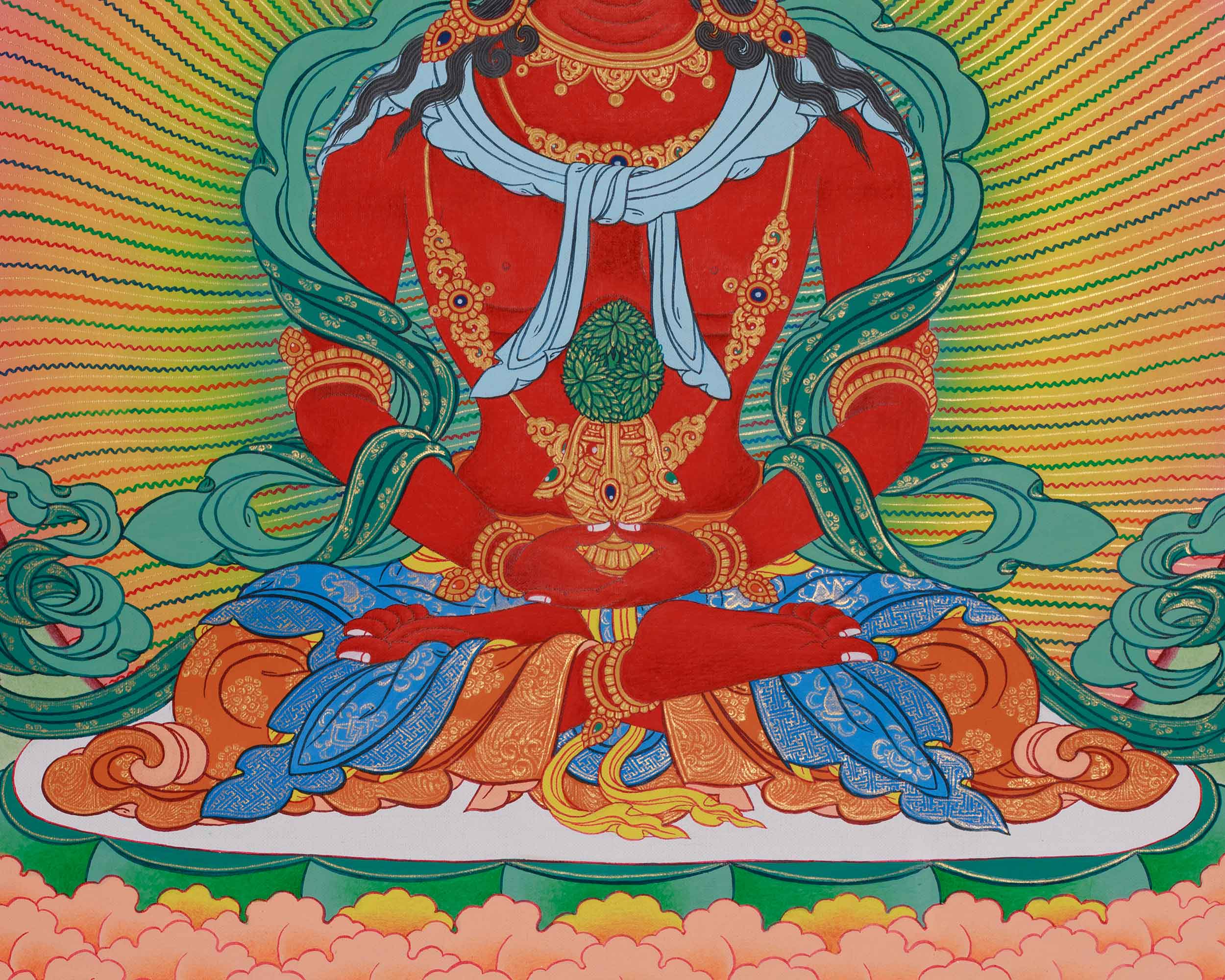 Hand-Painted Buddha Amitayus Thangka | Buddha of Long Life and Eternal Blessings