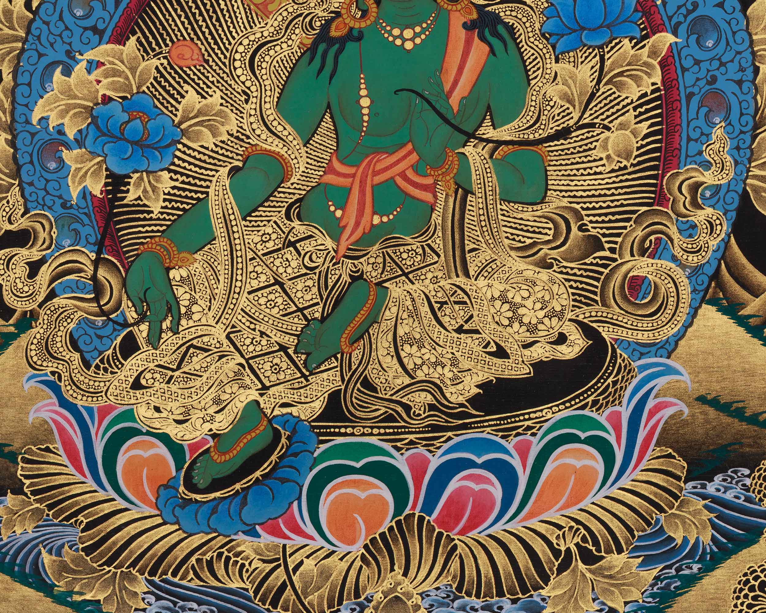 Bodhisattva Green Tara Art | Goddess of Compassion and Protection in Paubha Style