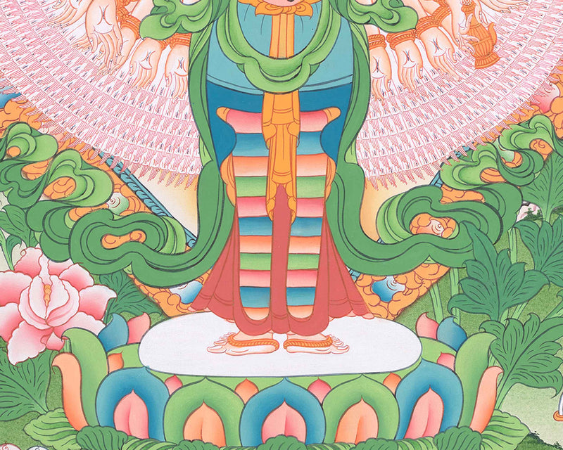 1000 Armed Avalokitesvara Thangka | Hand Painted Chenrezig Bodhisattva | Traditional Wall Decor