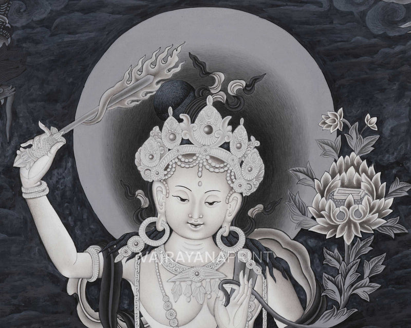 White Tara, Manjushri and Green Tara Standing Thangka Print | Newari Style Print
