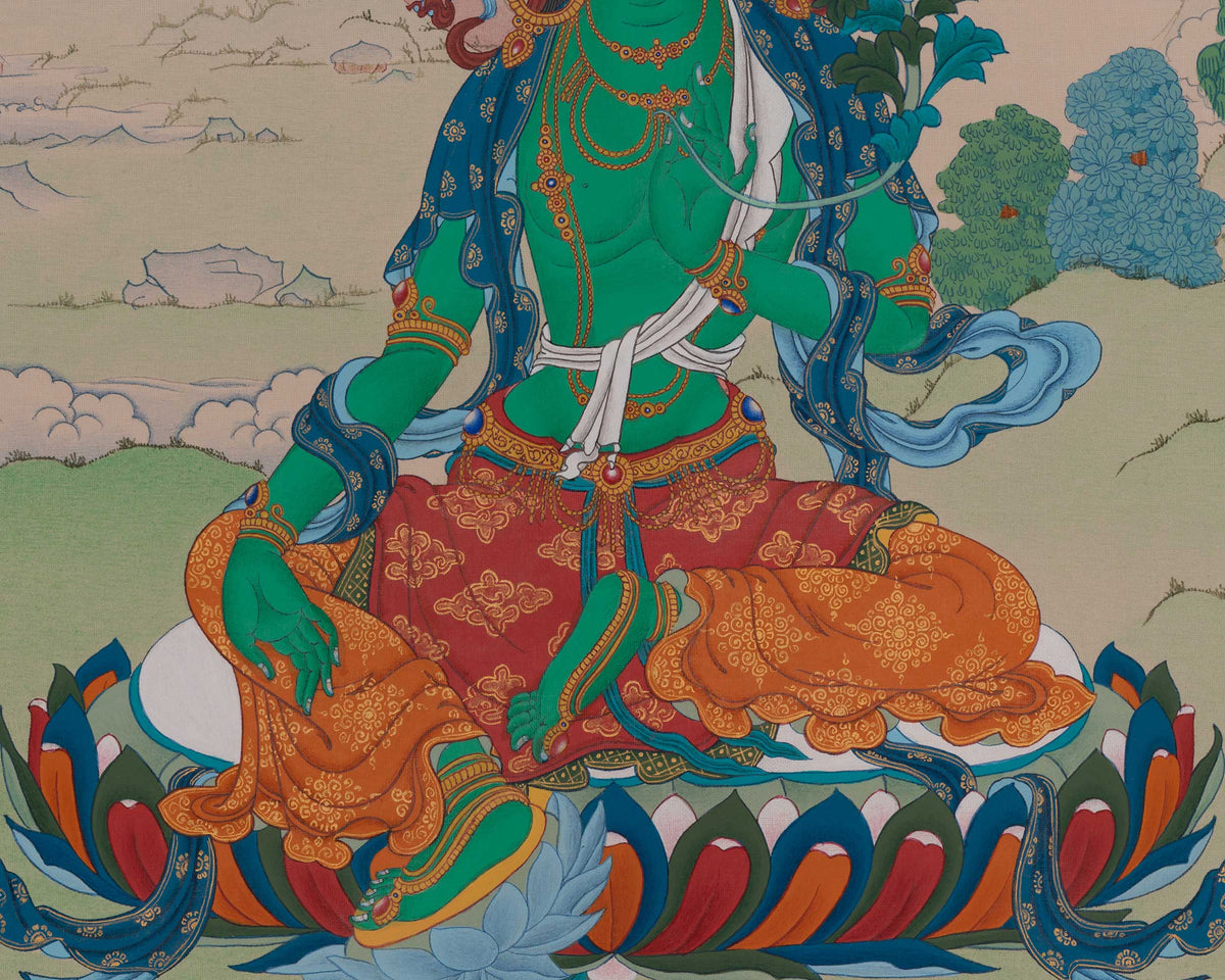 Green Tara Devotional Thangka | Shyama Tara | Compassionate Goddess