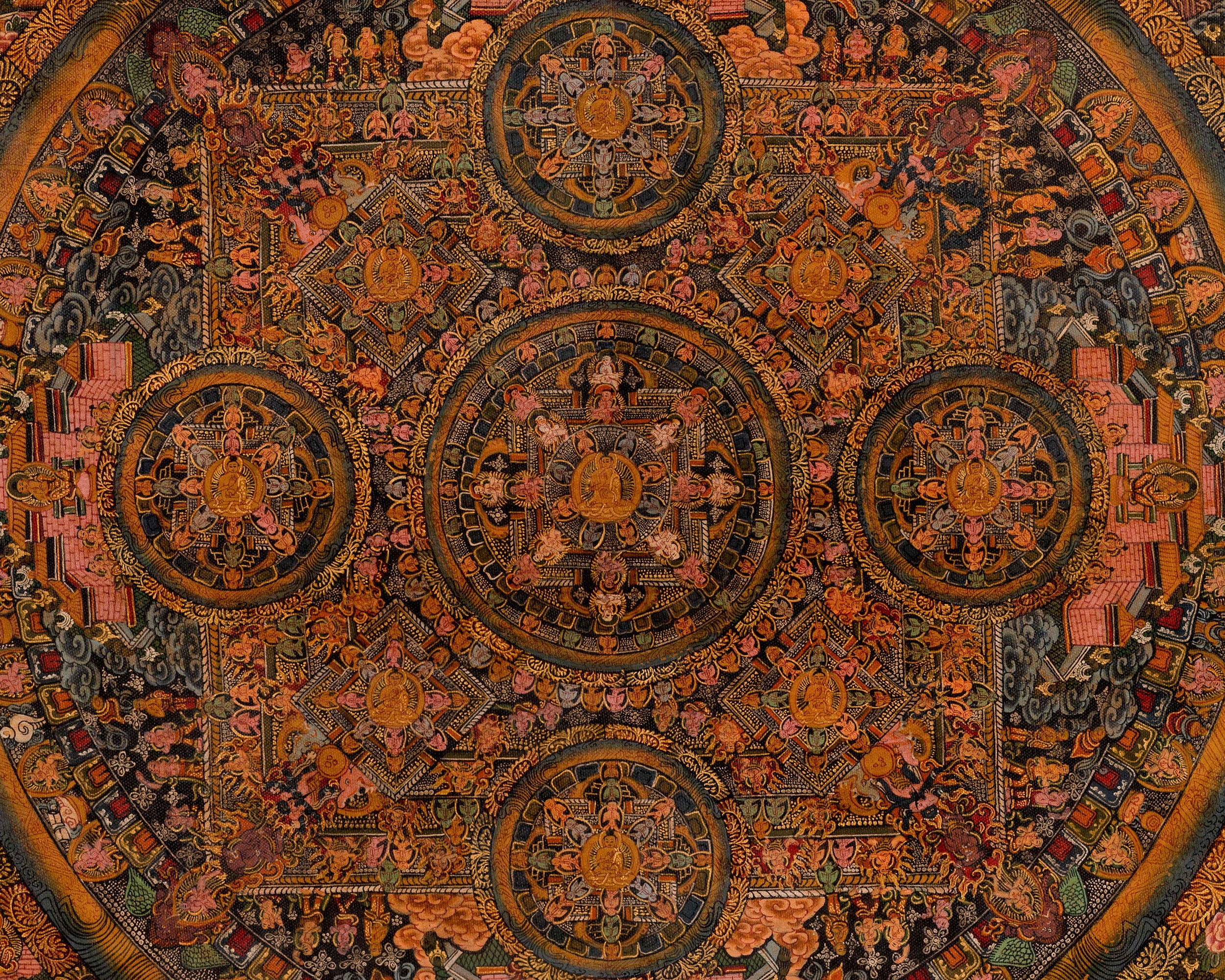 Sacred Oil Varnished Buddha Mandala Thangka | Tibetan Buddhist Mandala Painting