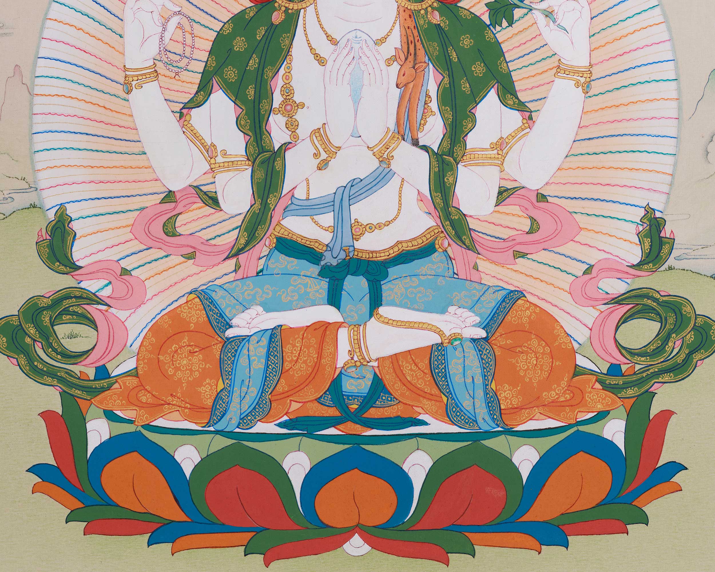 Traditional Handmade Chenrezig Thangka | Bodhisattva of Compassion and Healing