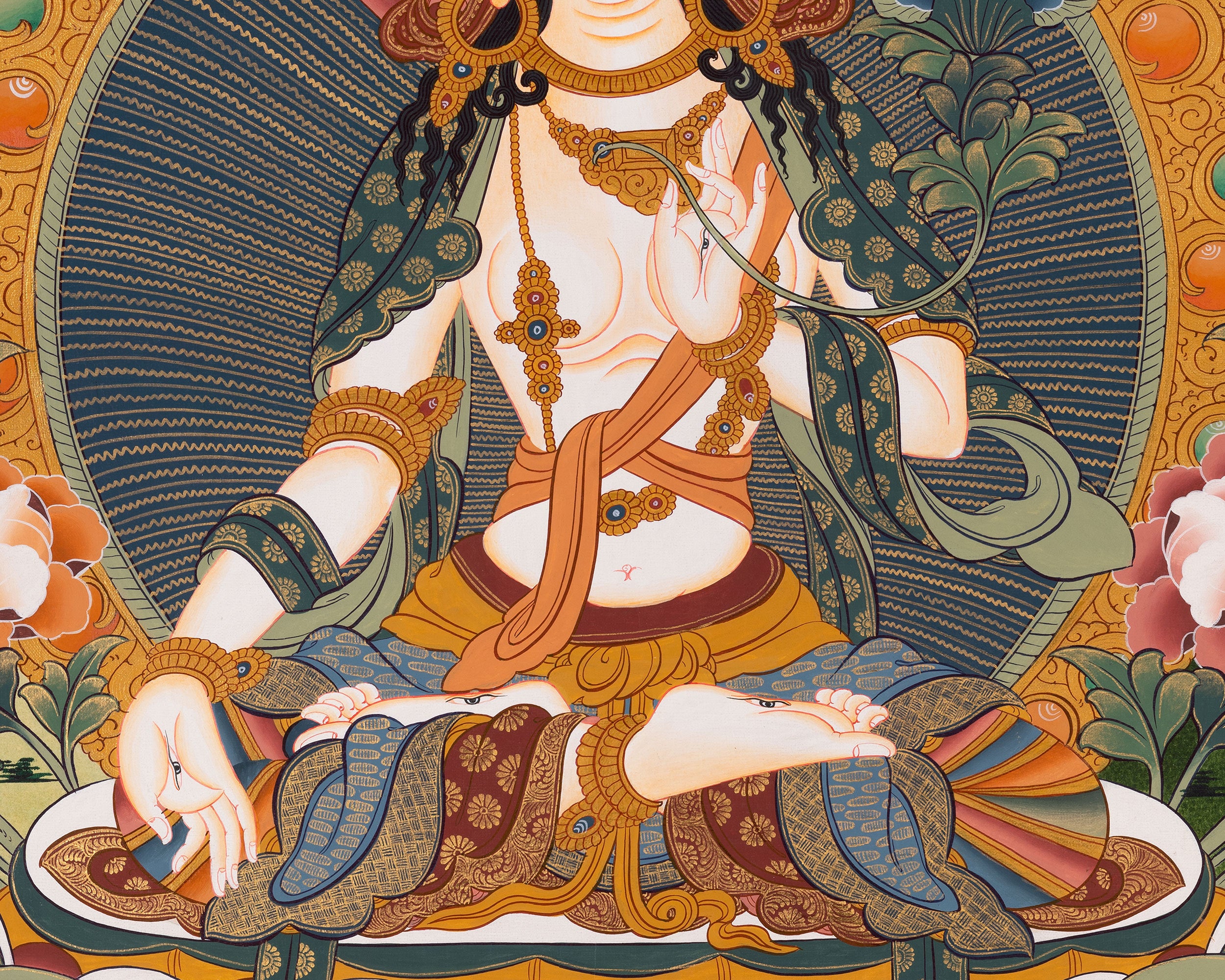 White Tara Thangka Painting | Female Bodhisattva | Decorative Art