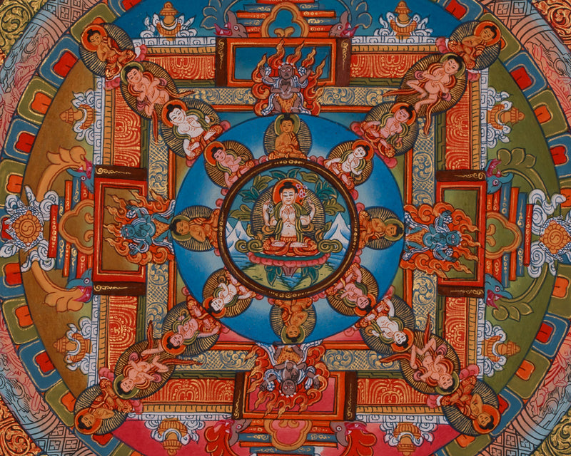 Hand-Painted Chenrezig Avalokiteshvara Mandala | Symbol of Compassion and Peace