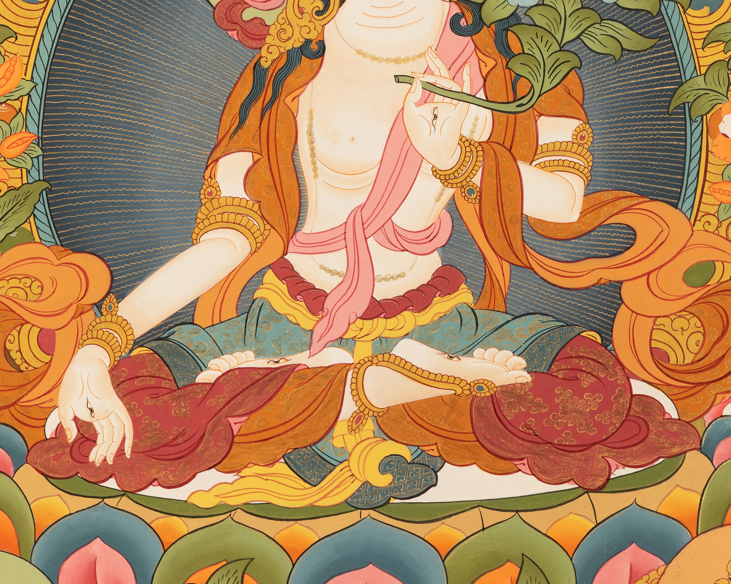 Hand-Painted White Tara Thangka | Buddhist Female Bodhisattva Art