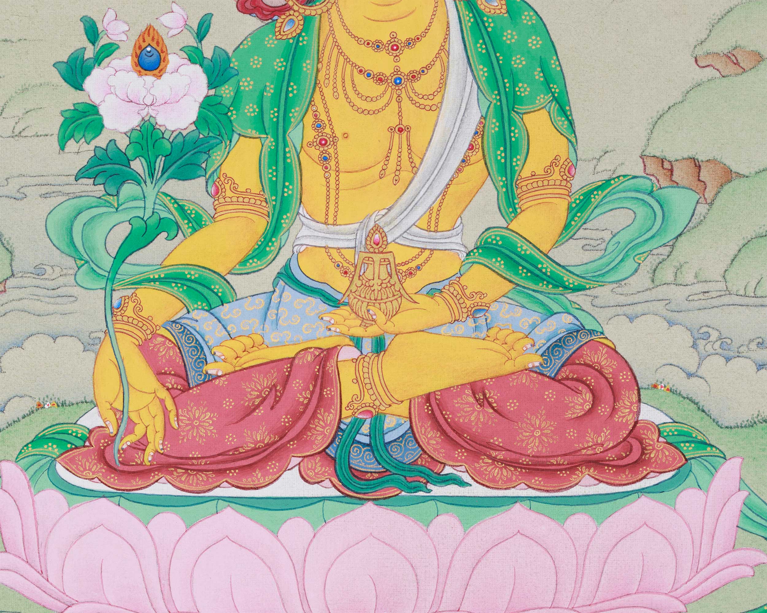 Small Ksitigarbha Thangka | Earth Treasury Bodhisattva | Protector & Liberator