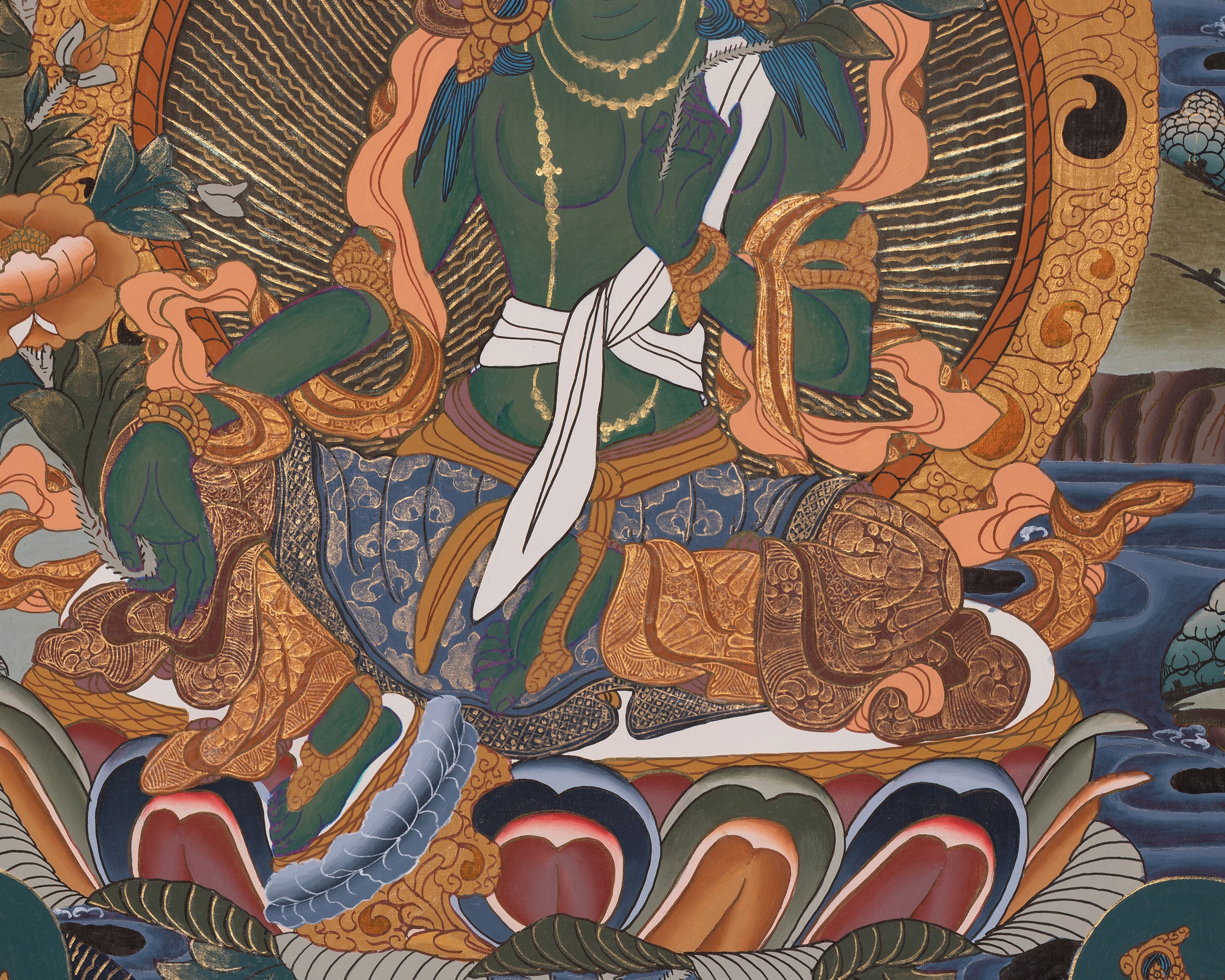 Original Hand-Painted Green Tara Thangka | Traditional Art | Bodhisattva | Compassion, Wisdom and Protection |