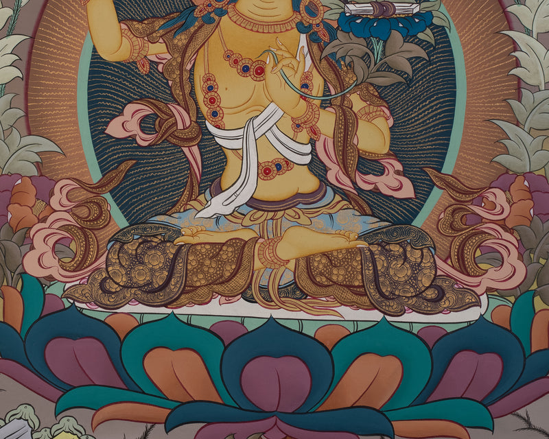 Manjushri Thanka | Tibetan Bodhisattva with Flaming Sword of Wisdom