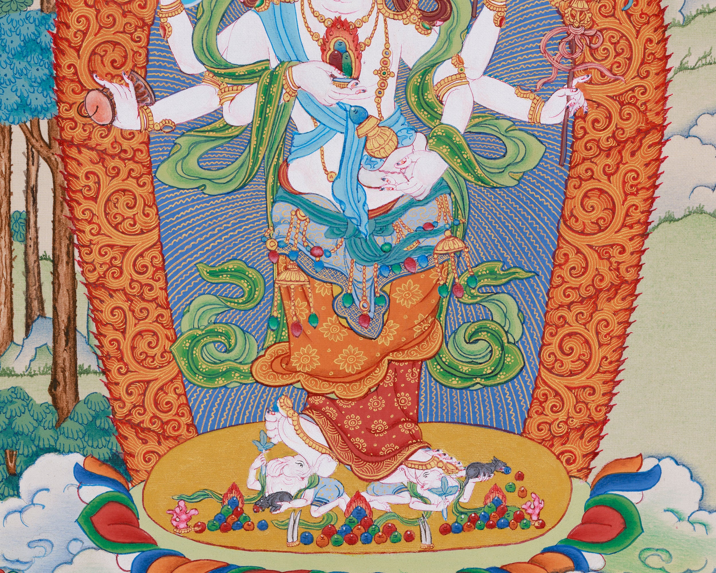Wrathful White Mahakala | Buddhist Thangka of Protection & Prosperity