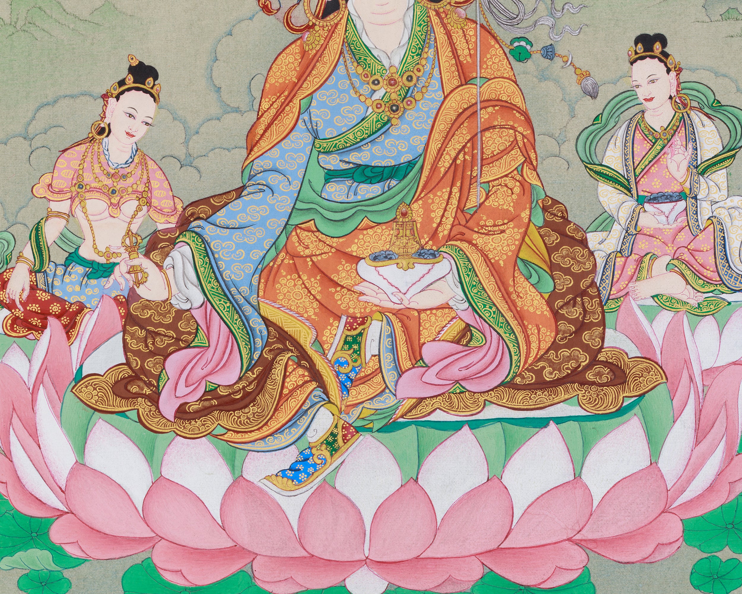 Guru Rinpoche with Mandarva and Yeshe Tsogyal | Divine Trio of Tantric Wisdom and Compassion