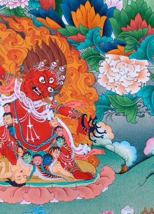 Traditional Tibetan Buddhist Art For Padmasambhava Day Celebration | Guru Rinpoche With Guru Dragpo and Singhamukha