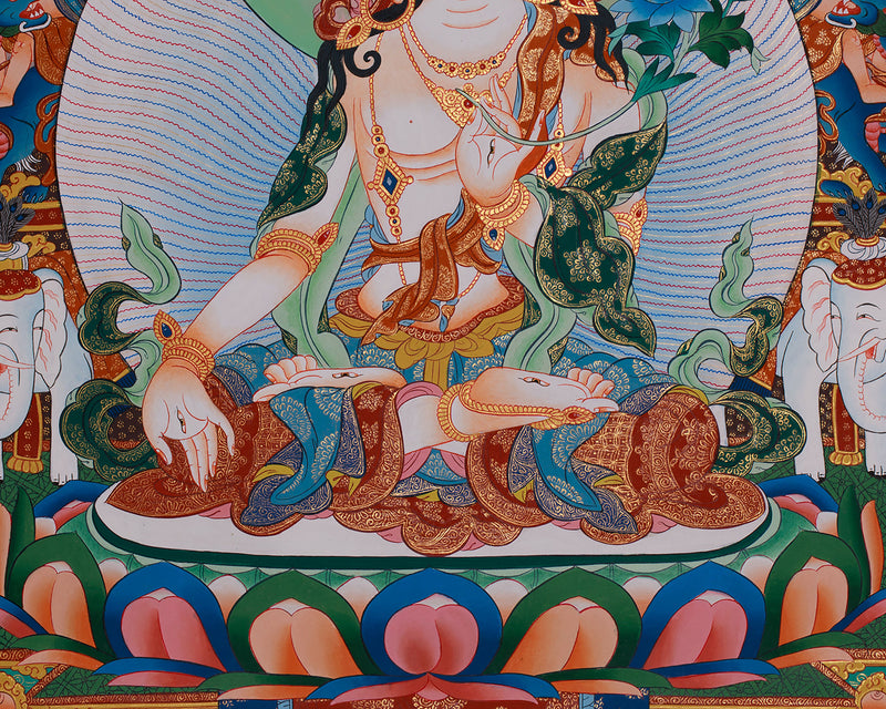 Three Longevity Deities Thangka | White Tara, Amitayus & Namgyalma