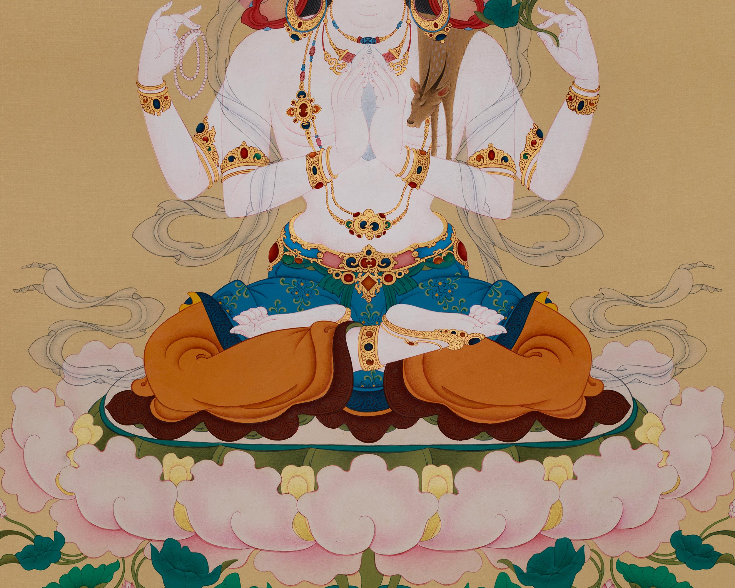Sacred Four-Armed Chenrezig Thangka | Embodiment of Universal Love