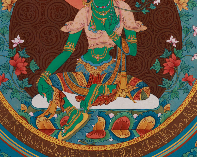 Green Tara Mantra Mandala Thangka | The Compassionate Protector