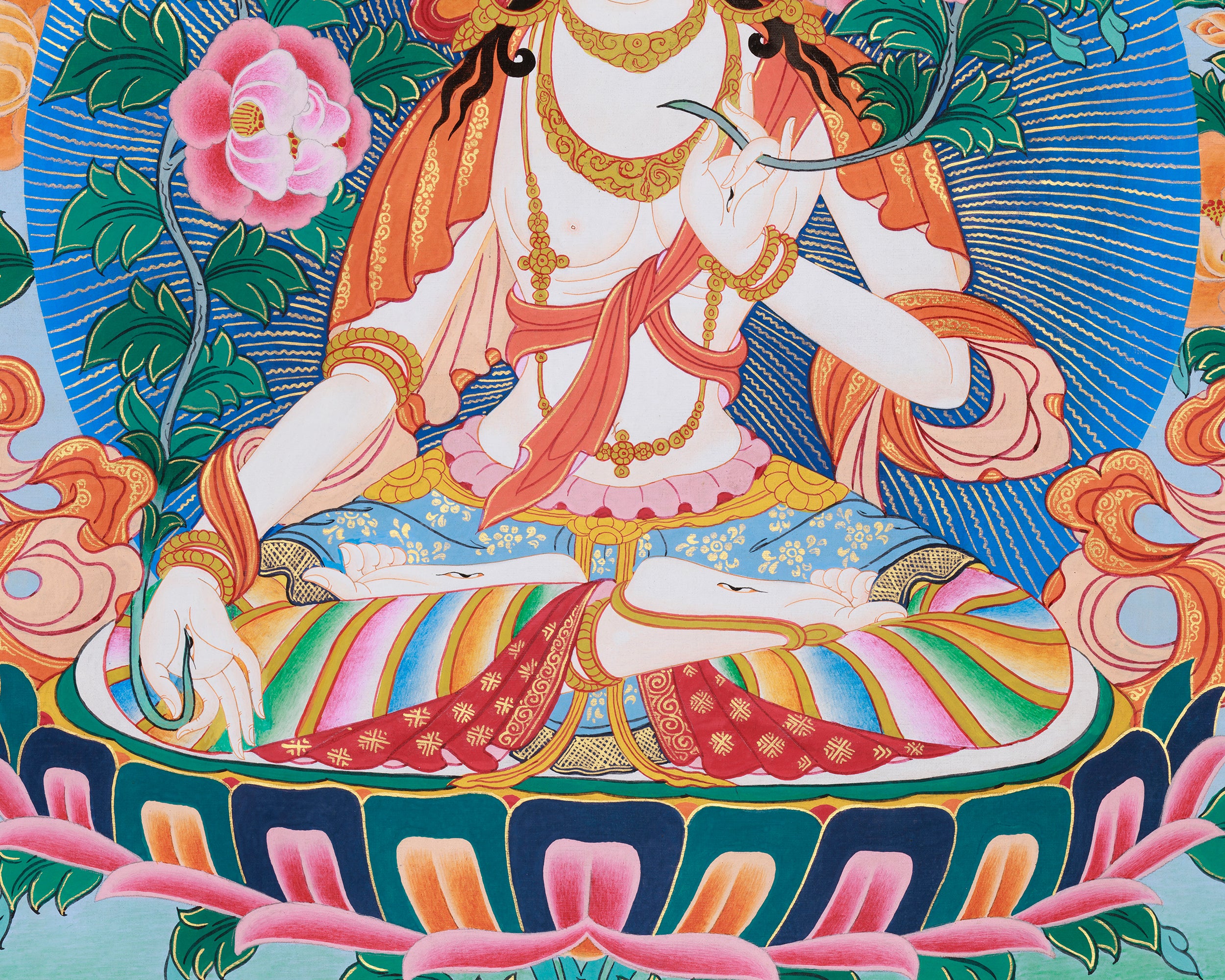 Goddess White Tara Thangka Art | Tibetan Buddhist Healing Artwork | Sita Tara