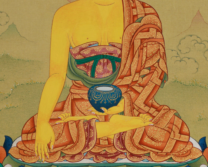 Gautama Buddha Thangka | Divine Enlightenment Art | Tibetan Painting