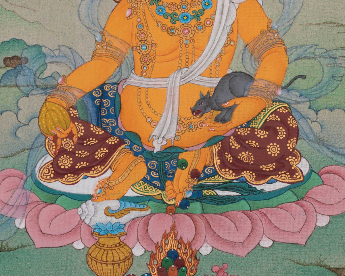 Dzambhala God of Wealth Thangka | Sacred Tibetan Buddhist Prosperity Painting