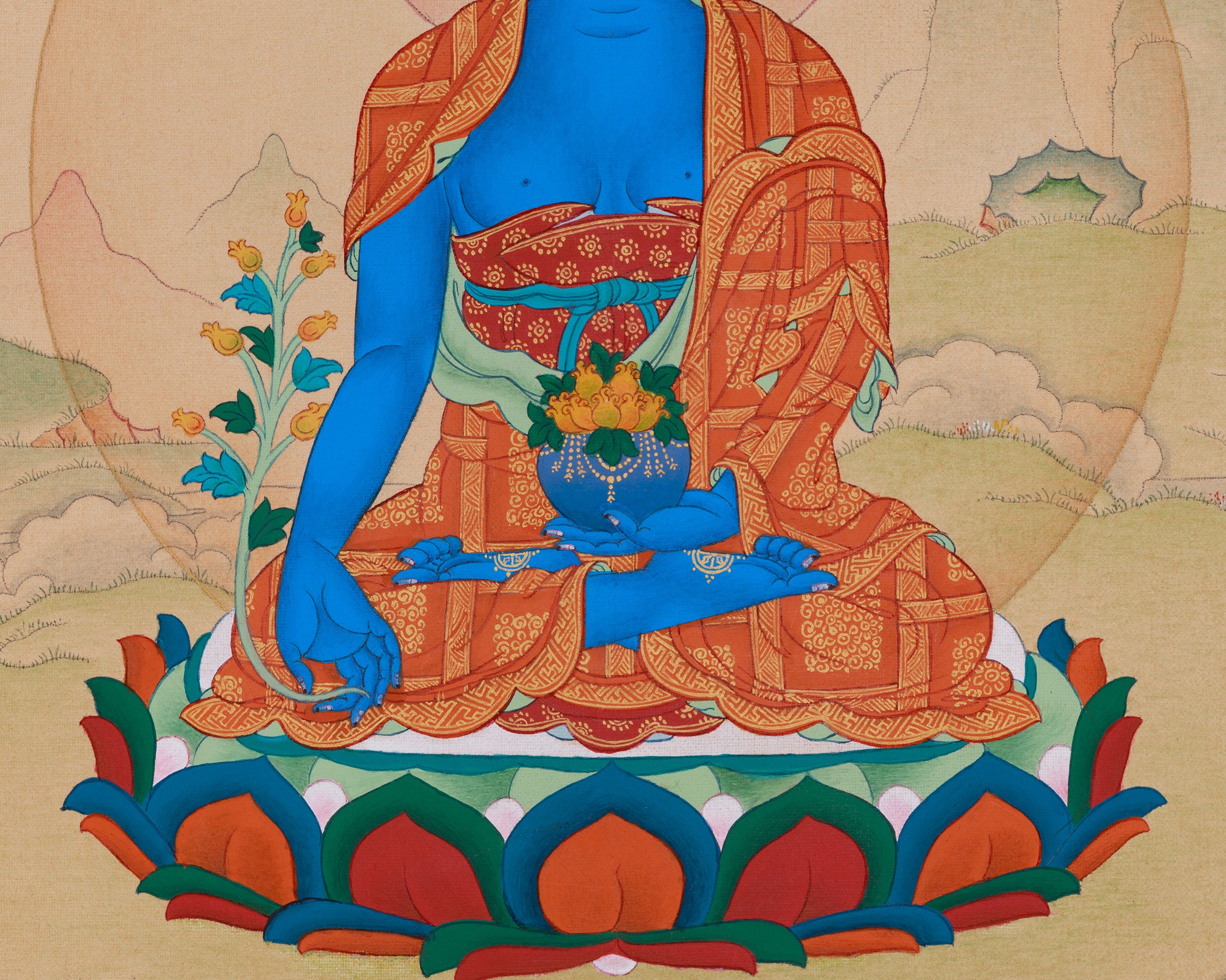Blue Healing Buddha Thangka | The Medicine Buddha Artwork