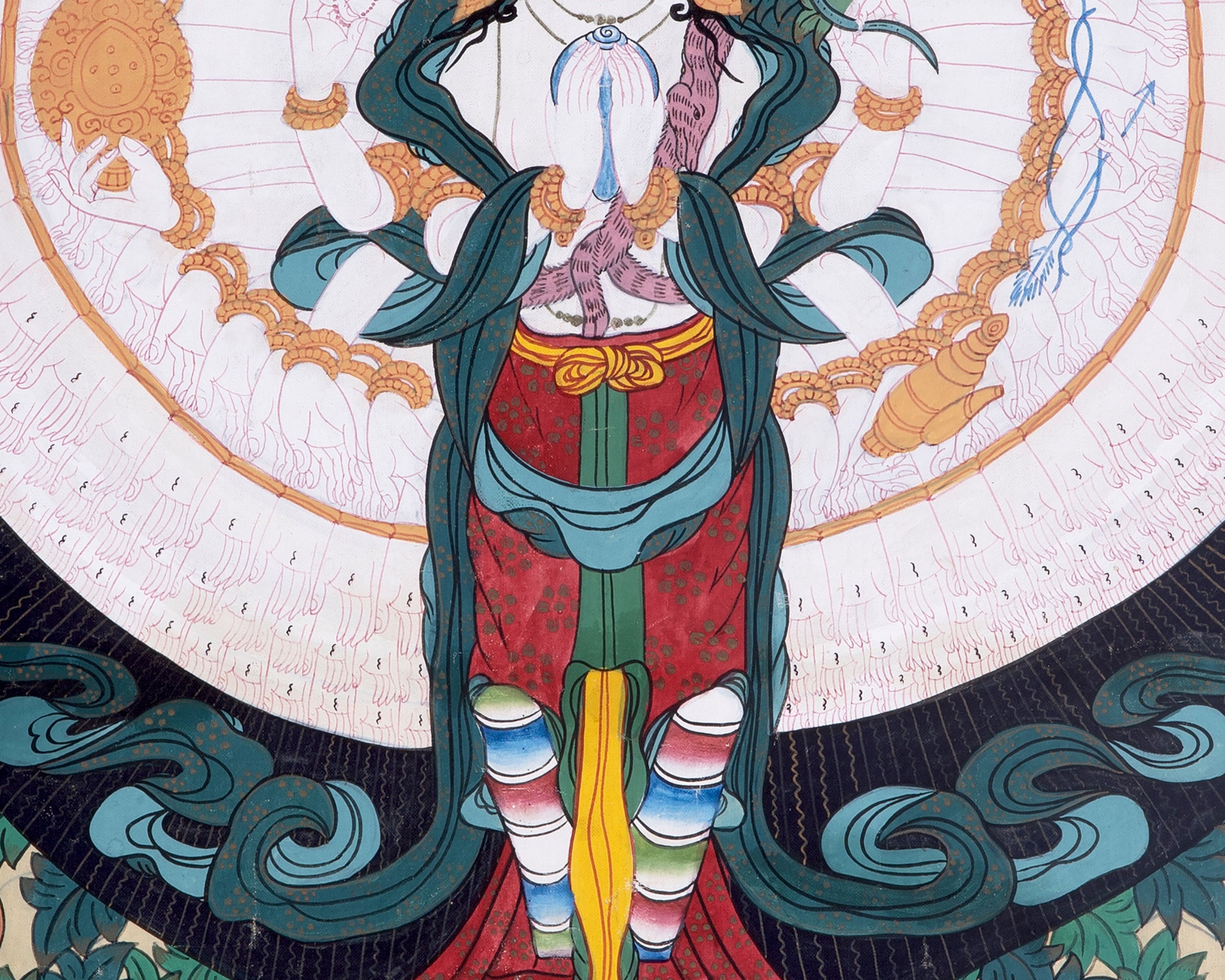 Vintage Thousand Armed Avalokiteshvara Thangka | BROCADE MOUNTED