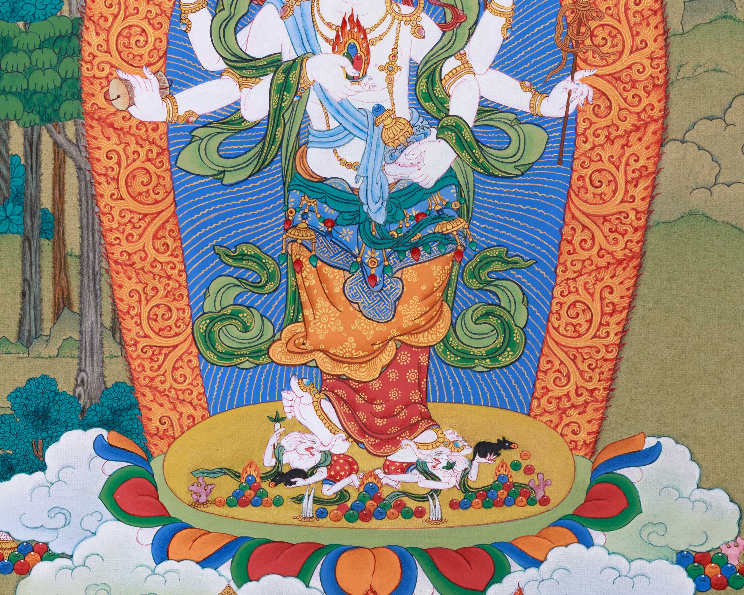 White Mahakala in Sandalwood Jungle, Wonderful Depiction in Thangka