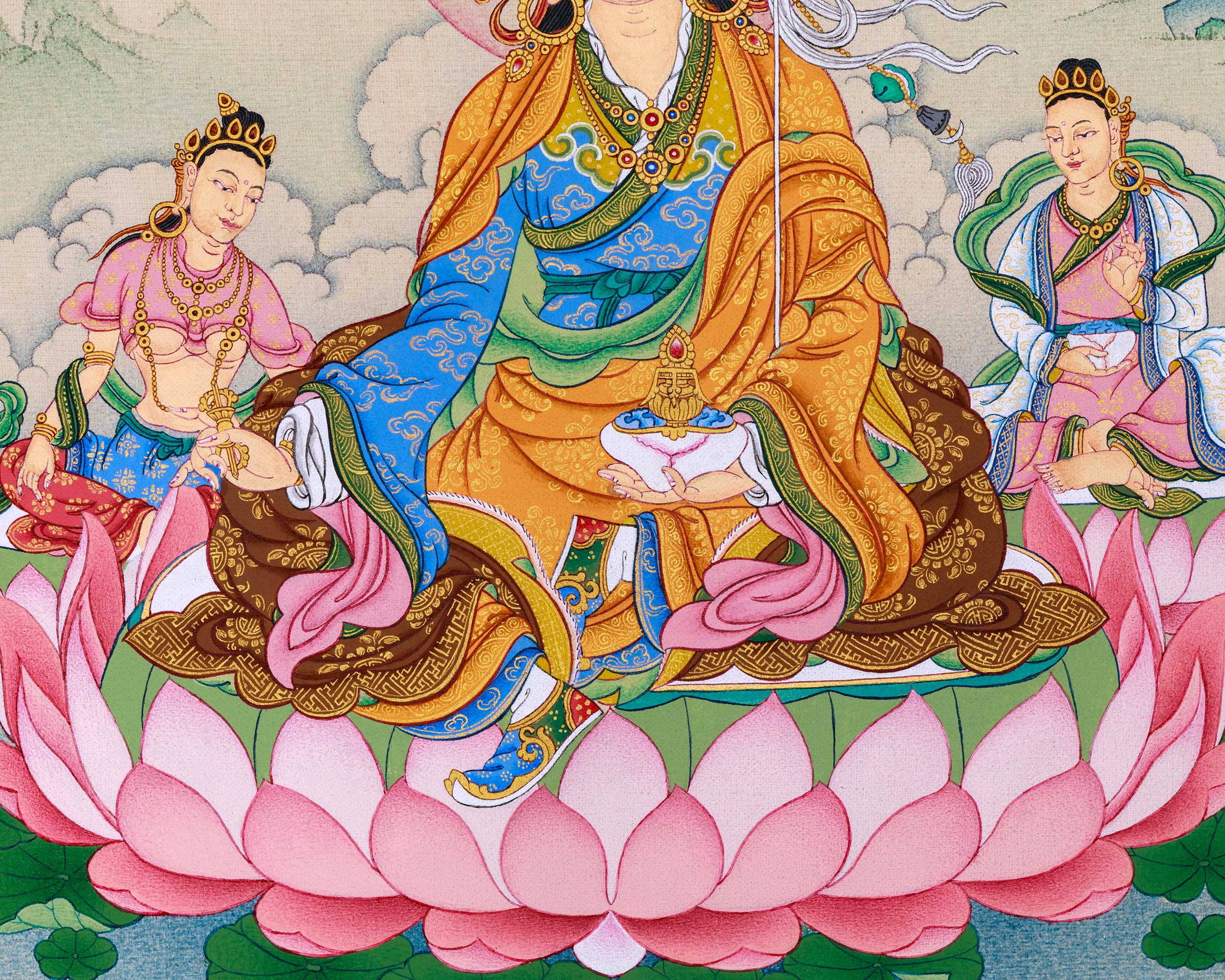 Unique Depiction of Guru Padmasambhava with Yeshe Tsogyal & Mandarava