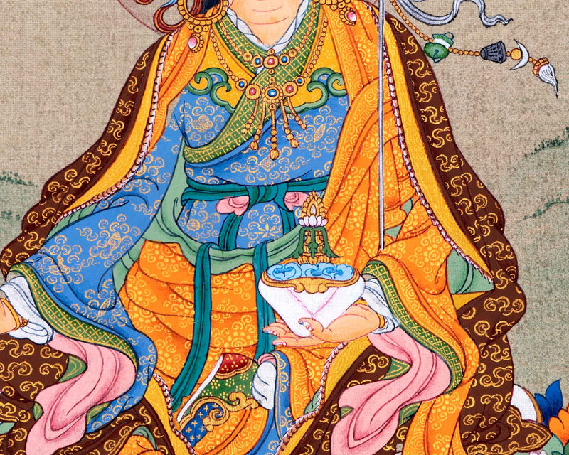 Sacred Guru Rinpoche Thangka | Handpainted Artwork For Mantra Practice | Authentic Tibetan Art
