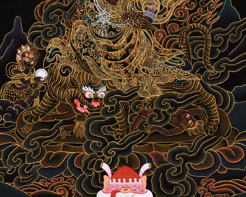 Hand-Painted Gold Thangka of Dorje Drollo | Tibetan Wrathful Buddha