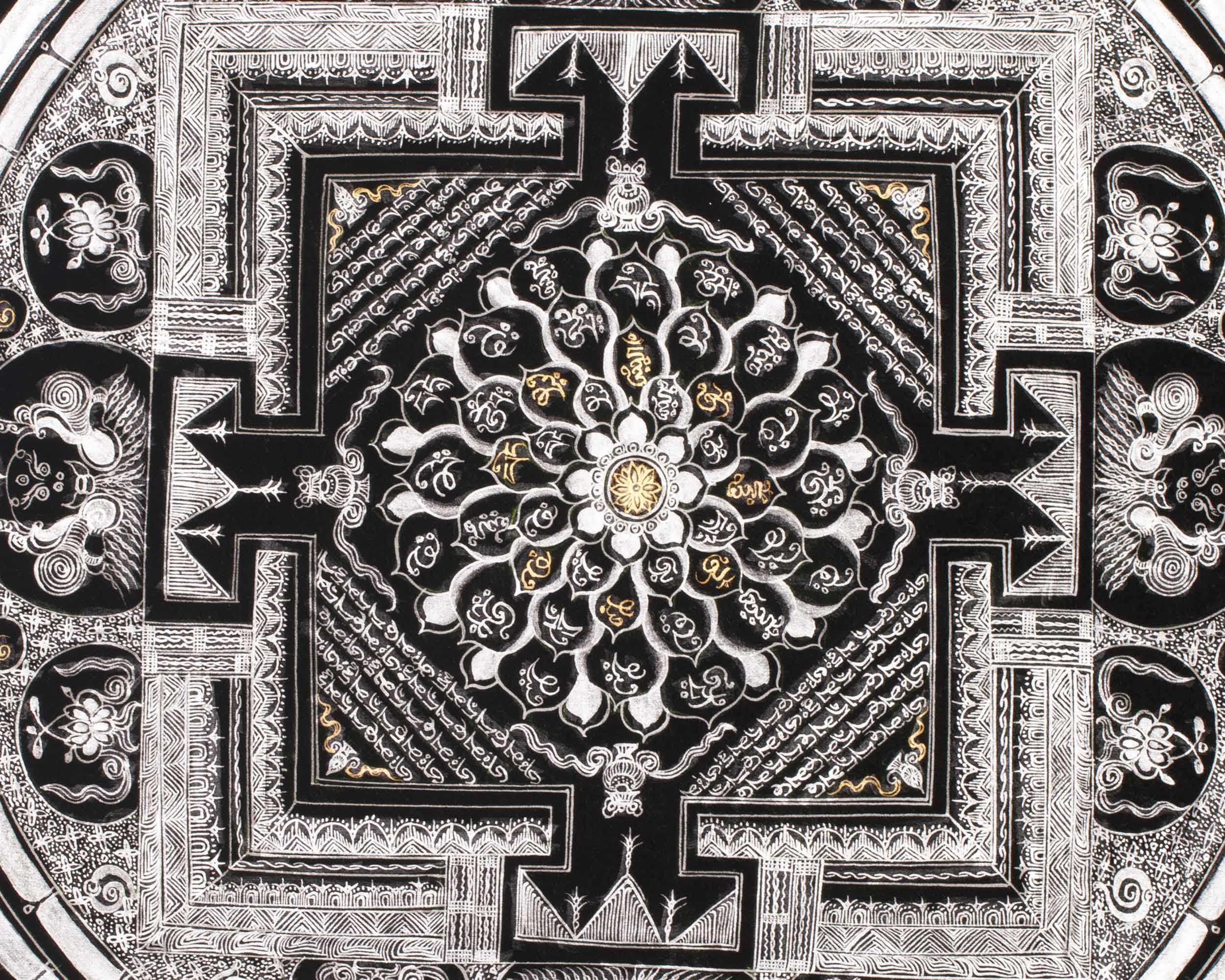 Tibetan Mantra Mandala Thangka | Pure Silver High-Quality Mandala