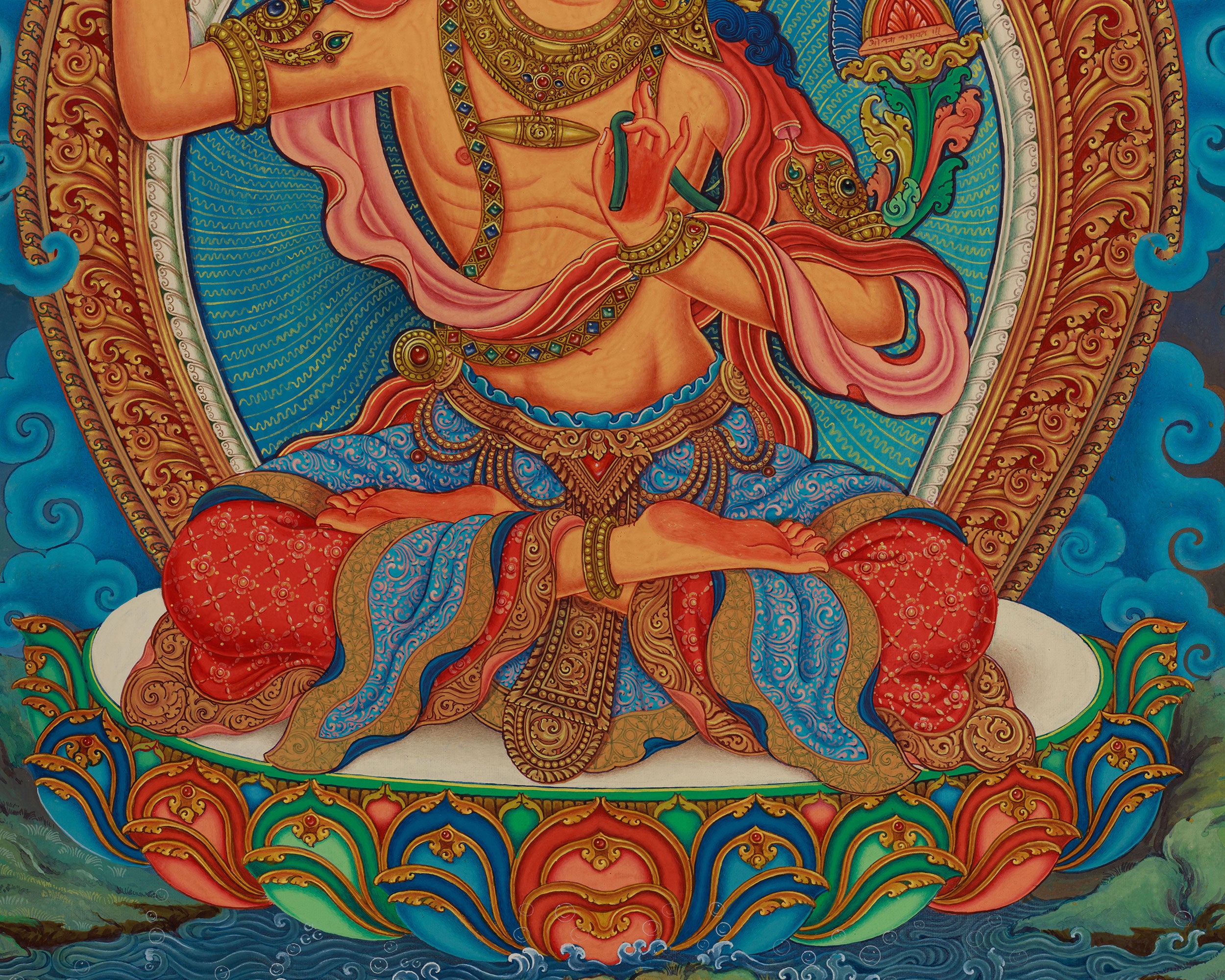 Exquisite Manjushri Painting | 5 Dhyani Buddhas and Bodhisattva | Tibetan Buddhist Wisdom Art
