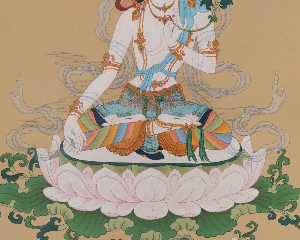 Sita Tara Longevity Art | White Tara Buddhist Thangka | Seven Eyed Deity