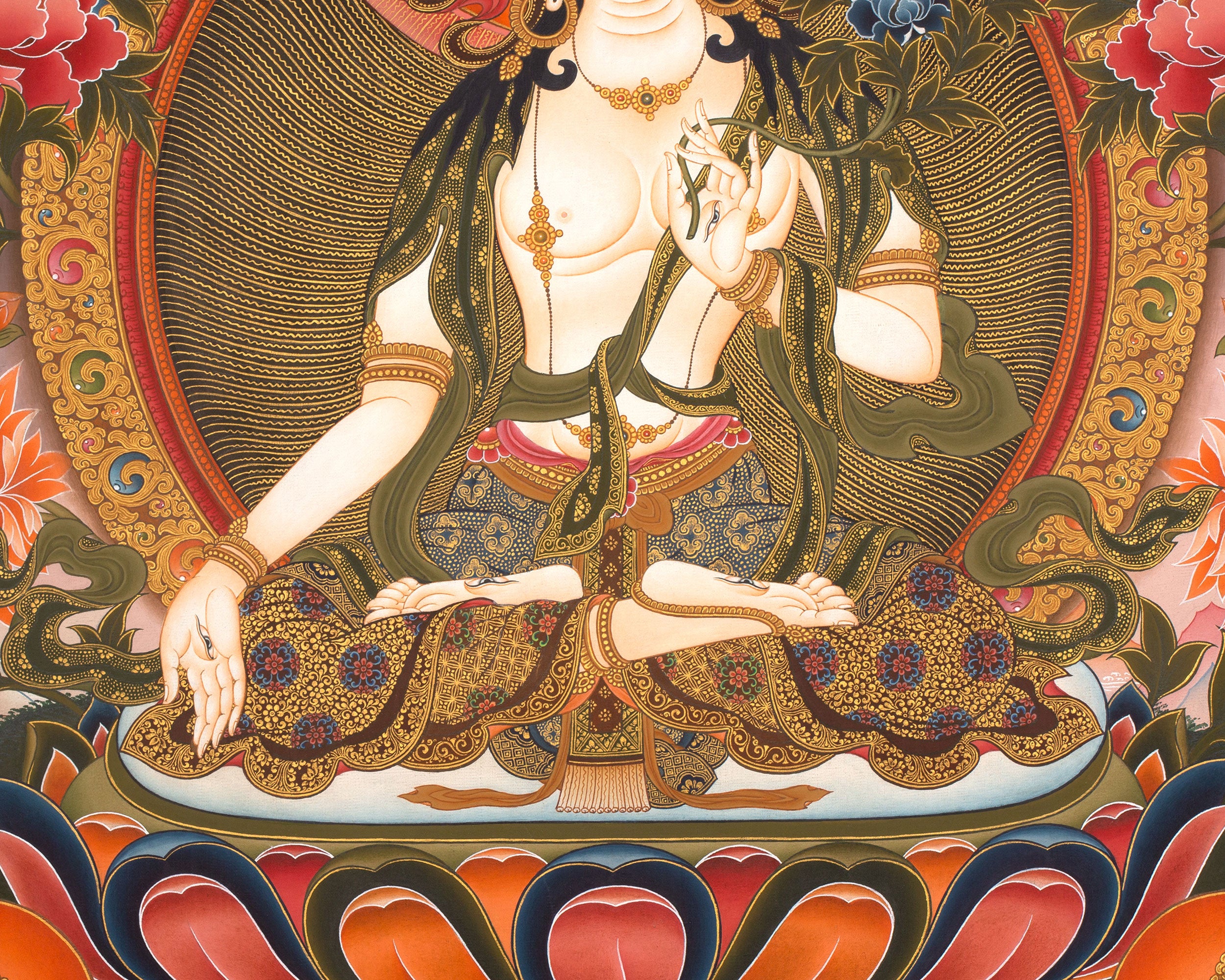 Female Bodhisattva White Tara Thangka | The Goddess of Compassion and Long Life