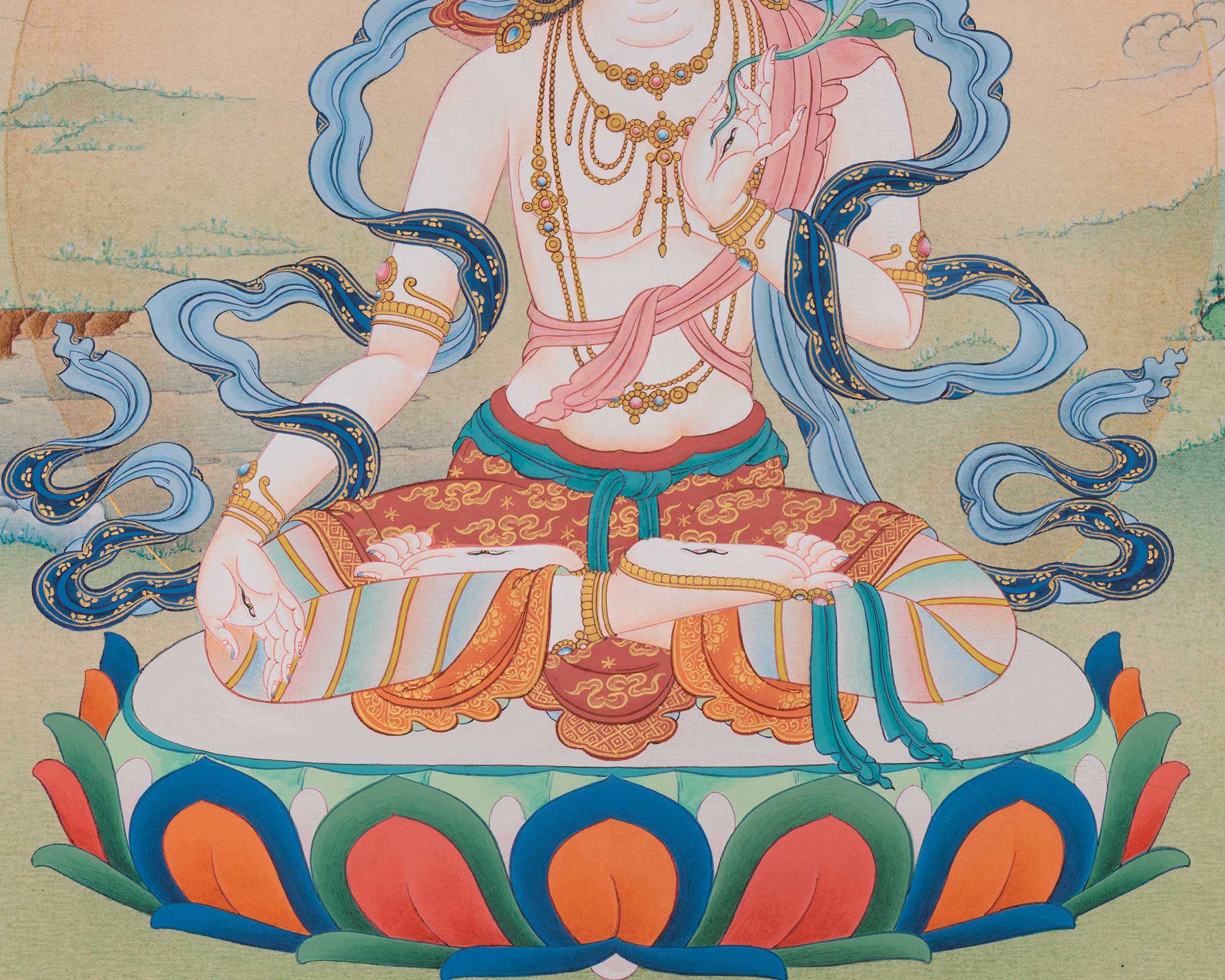 White Tara Buddhist Healing Deity Thangka | Tibetan Goddess of Longevity