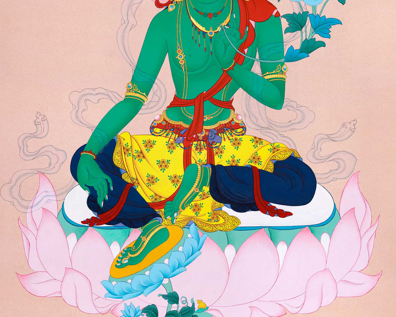 Elegant Green Tara Thangka: Minimalistic Masterpiece