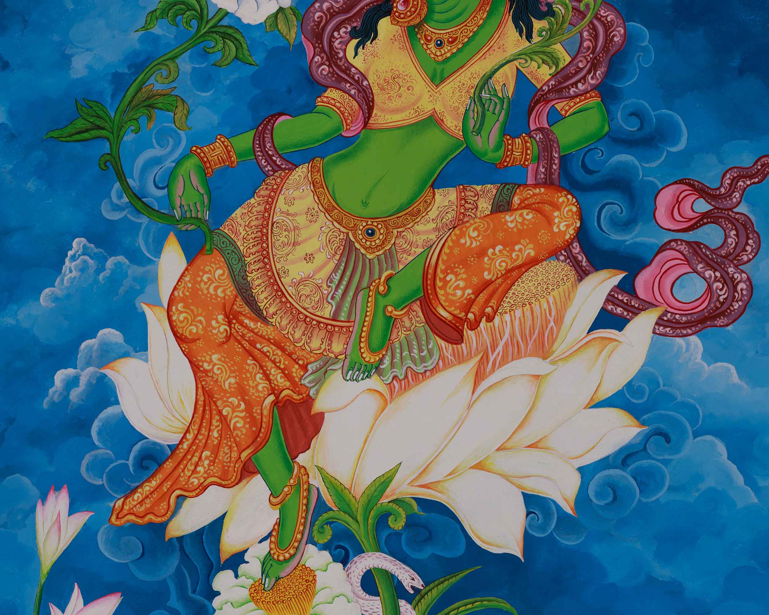 Tibetan Goddess Green Tara Artwork | Bodhisattva of Compassion and Swift Blessings