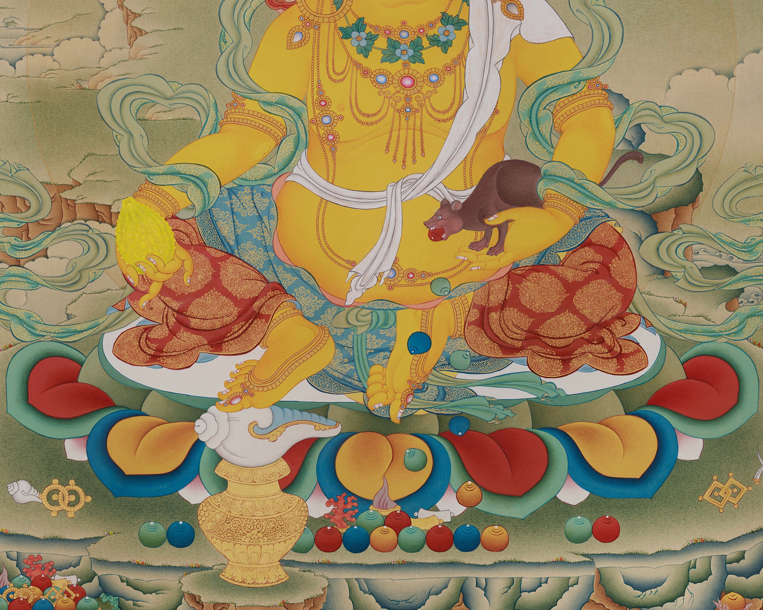 Collector’s Large Buddhist Wealth Deity Thangka | Rare Himalayan Dzambhala Artwork for Success & Fortune