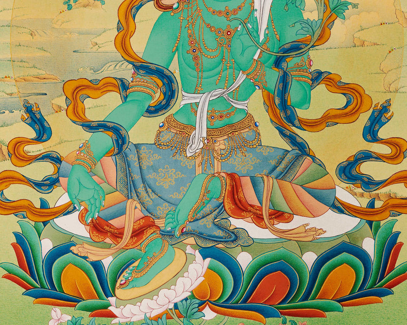 Green Tara | Tibetan Thangka Print | Digital Thangka Canvas Print