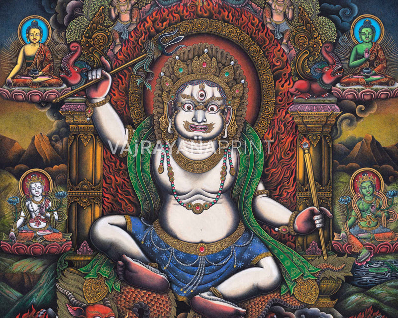 White Mahakala Thangka Print | Tibetan Spiritual Art