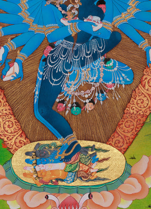 Yidam Hevajra Yab-Yum Thangka | Vajradhara & Mahakalas