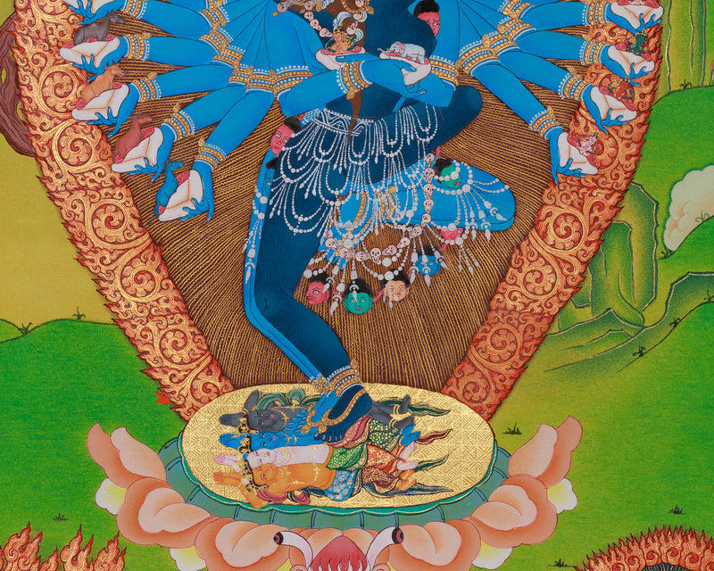 Yidam Hevajra Yab-Yum Thangka | Vajradhara & Mahakalas