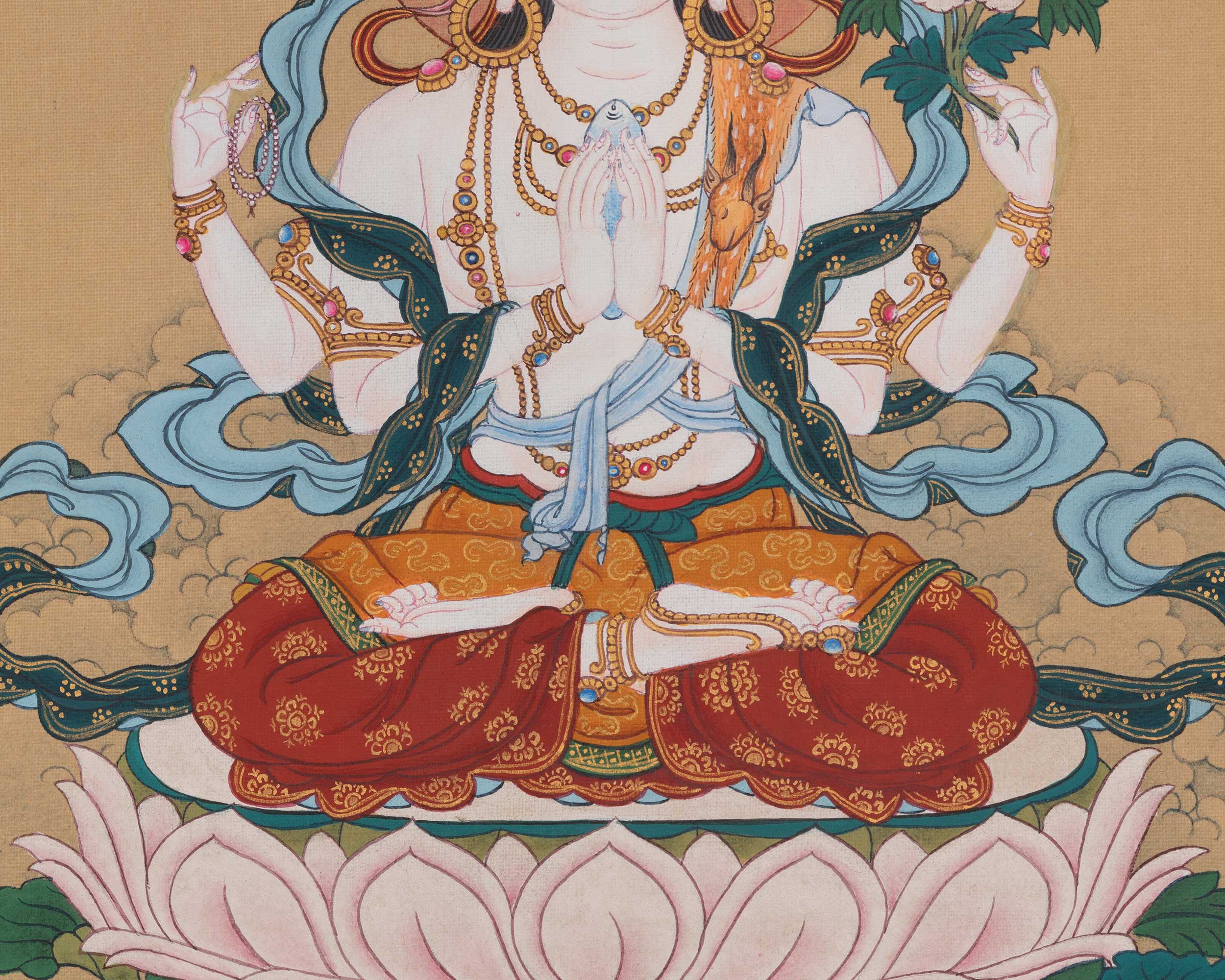 Divine Four-Armed Chenrezig Art | Representing Infinite Compassion, Wisdom, and Enlightened Awareness