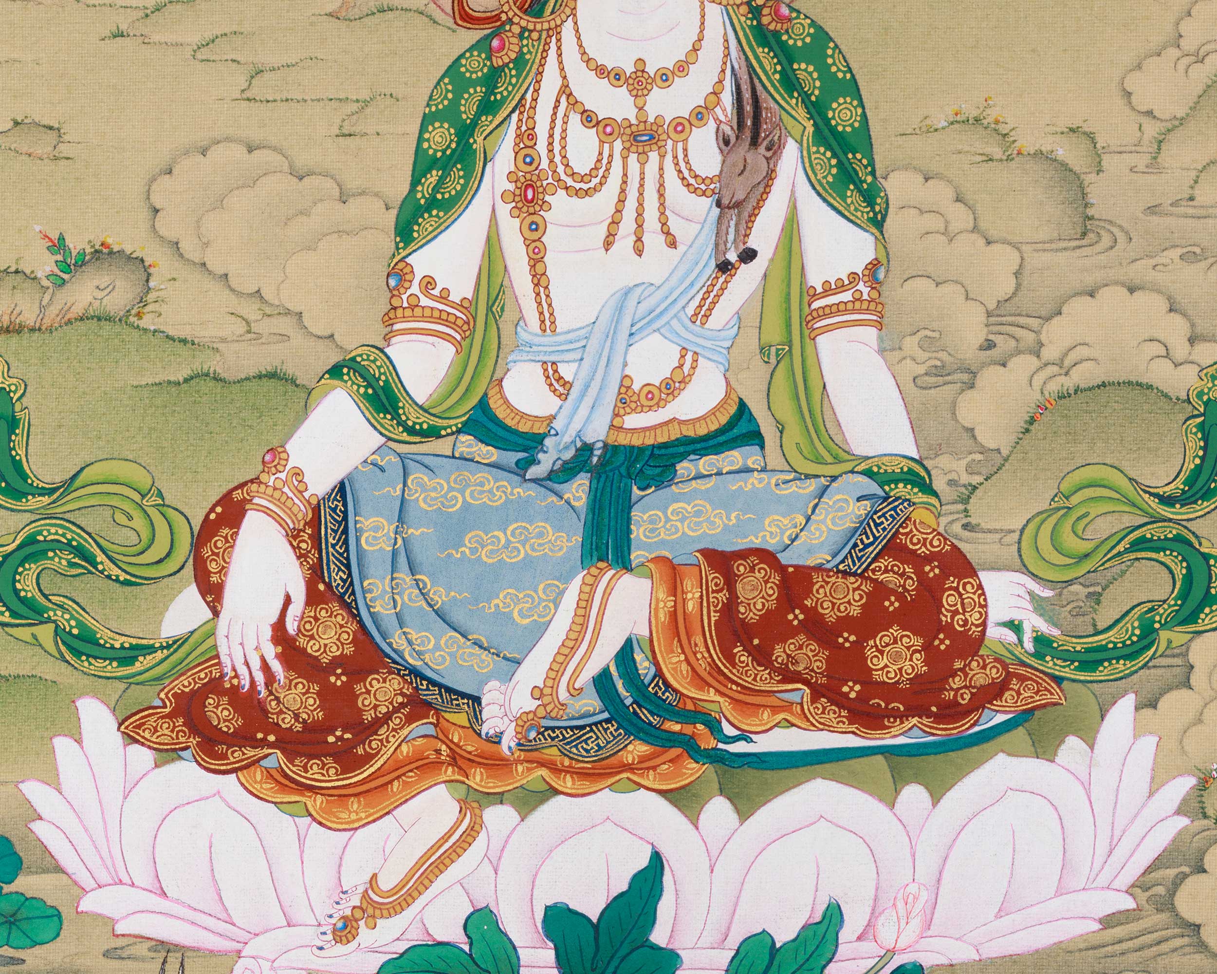 Two-Armed Chenrezig with Amitabha Thangka | Embodying Compassion and Infinite Light