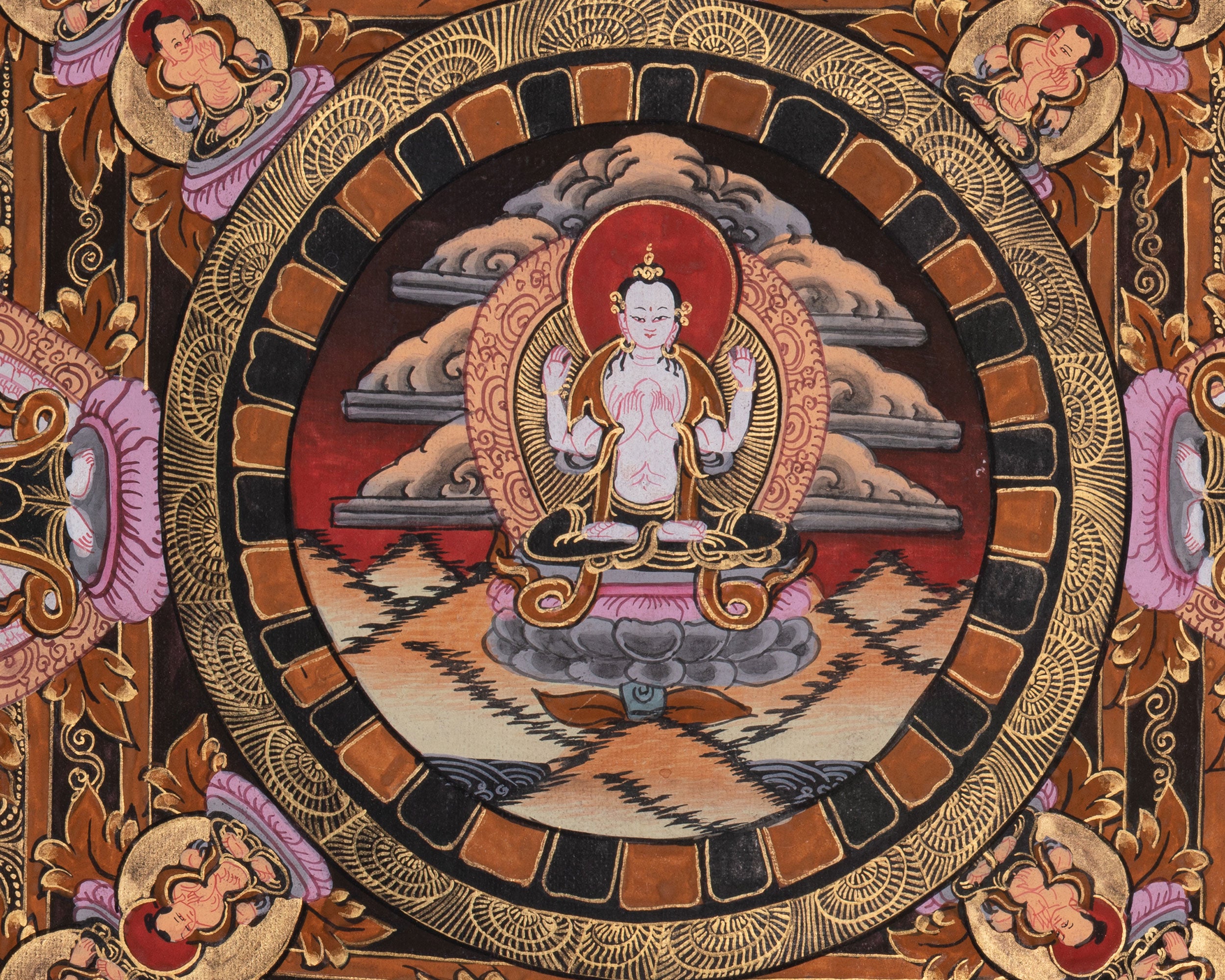 Four Armed Chenrezig Mandala Thangka | Bodhisattva of Compassion