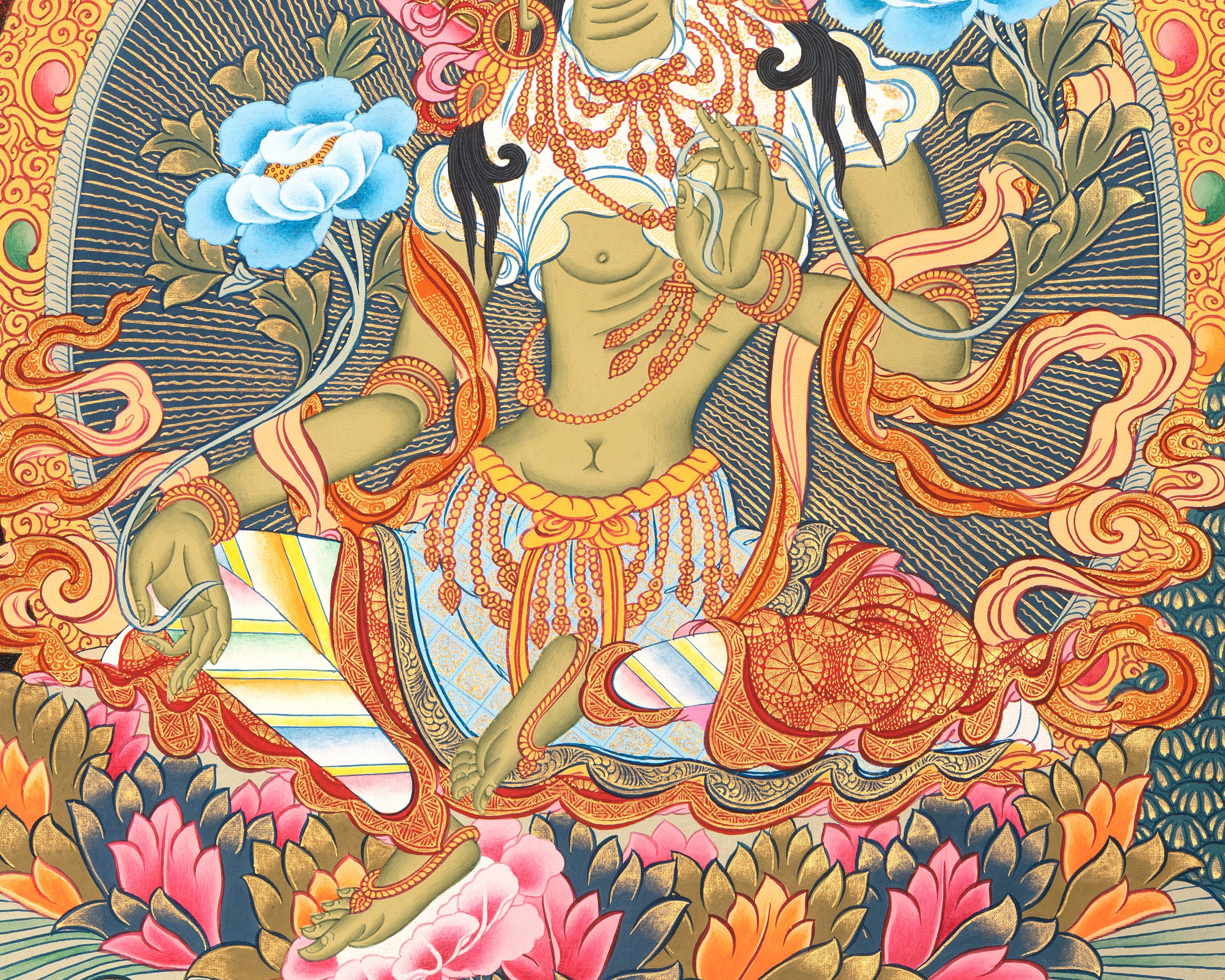 Green Tara | Female Bodhisattva Traditional Thangka | Spiritual Art
