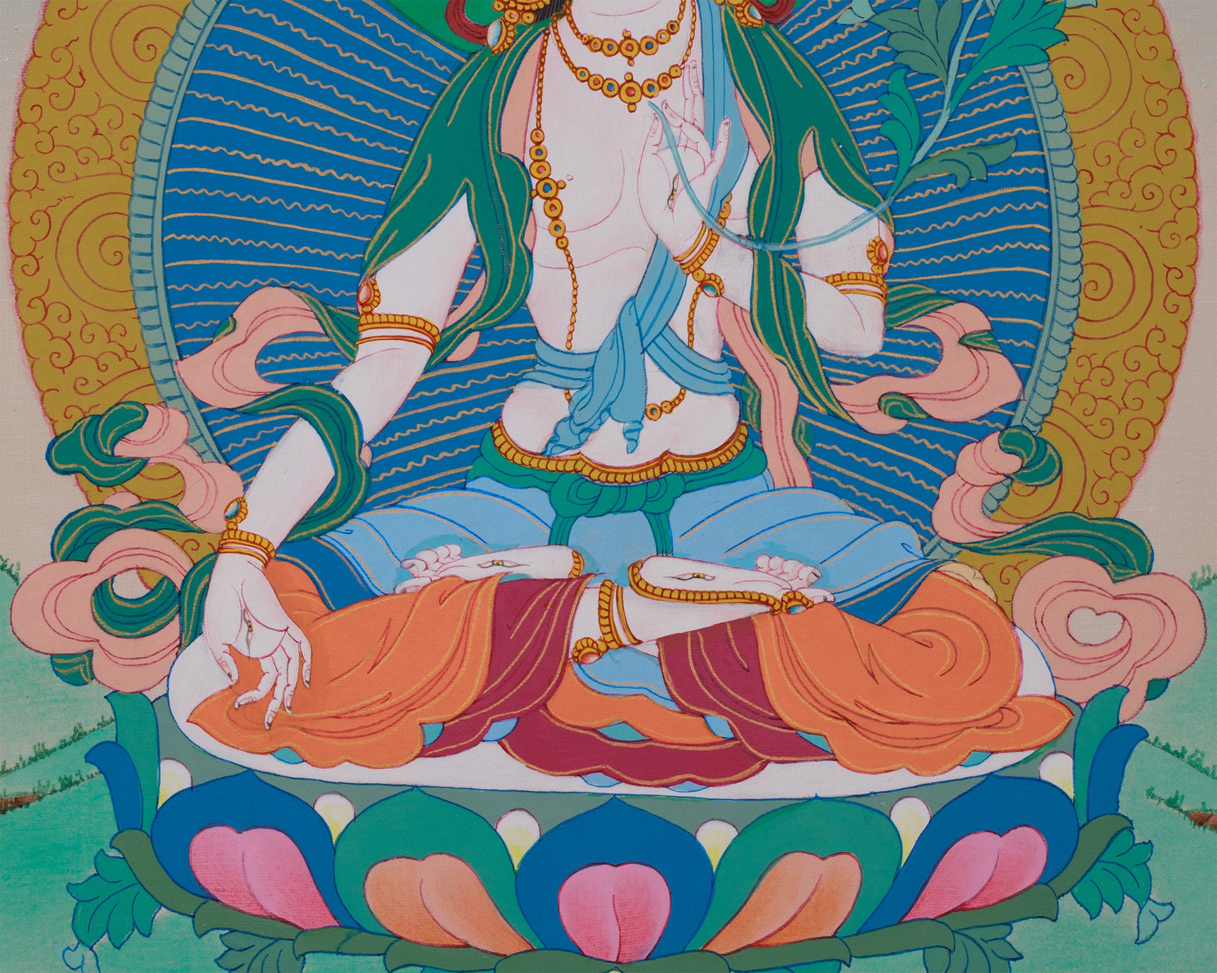 Hand-Painted Healing White Tara Thangka | Female Tibetan Buddhist Art