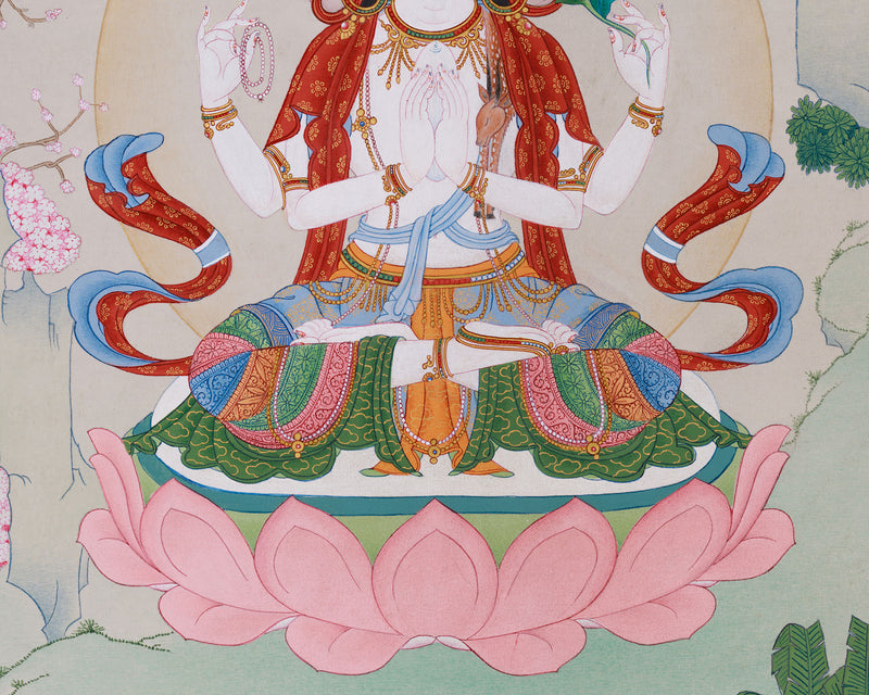 Compassion Buddha, Chenrezig Thangka | Karma Gadri Masterpiece