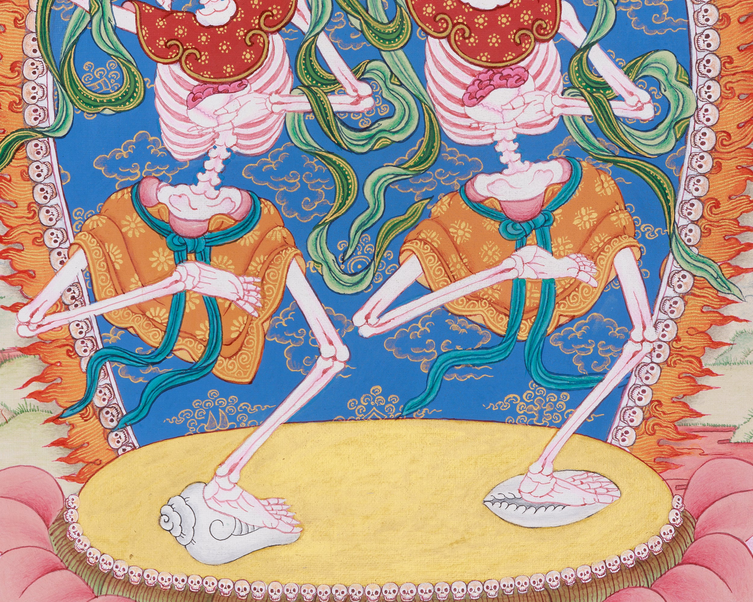 Original Chitipati Thangka | The Dancing Skeletons | Tibetan Buddhism