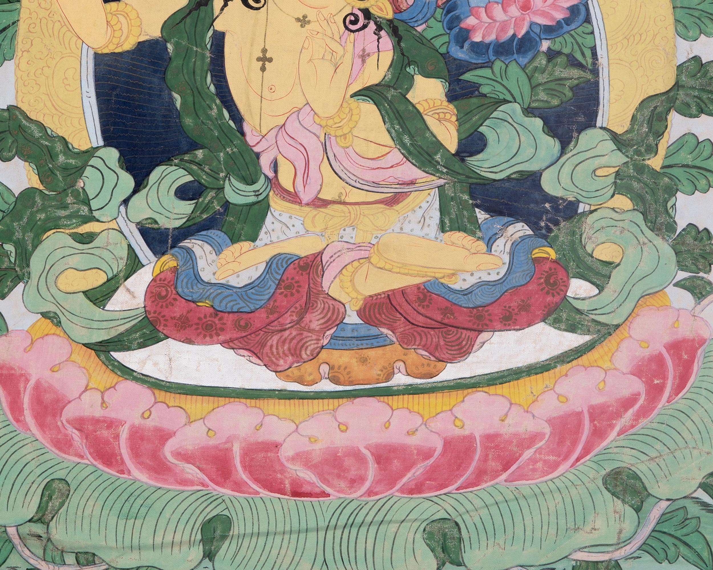 Exquisite Manjushree Thangka | Tibetan Buddha of Wisdom | Brocade Mounted