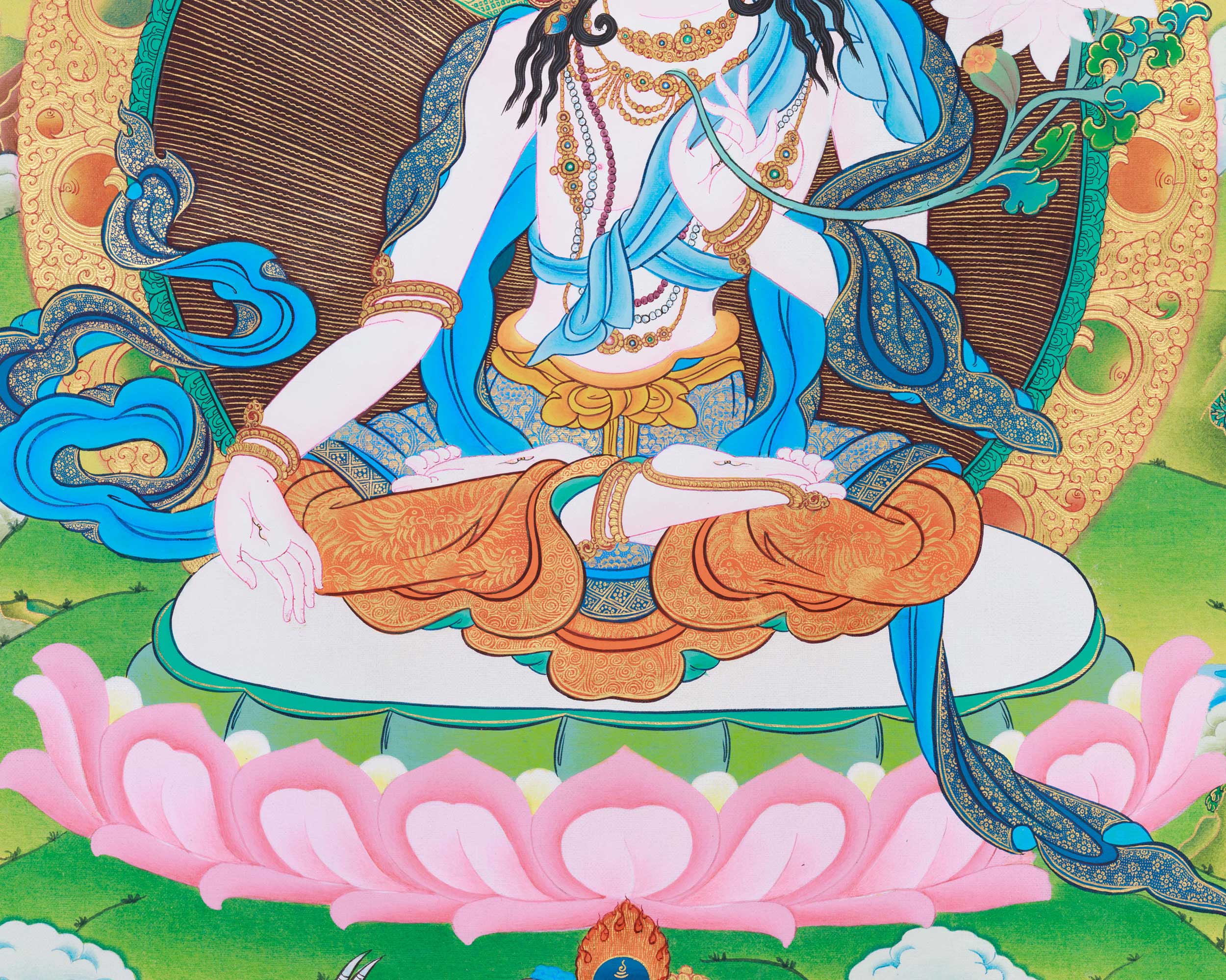 White Tara Female Buddha Thangka | Hand-Painted Art for Meditation